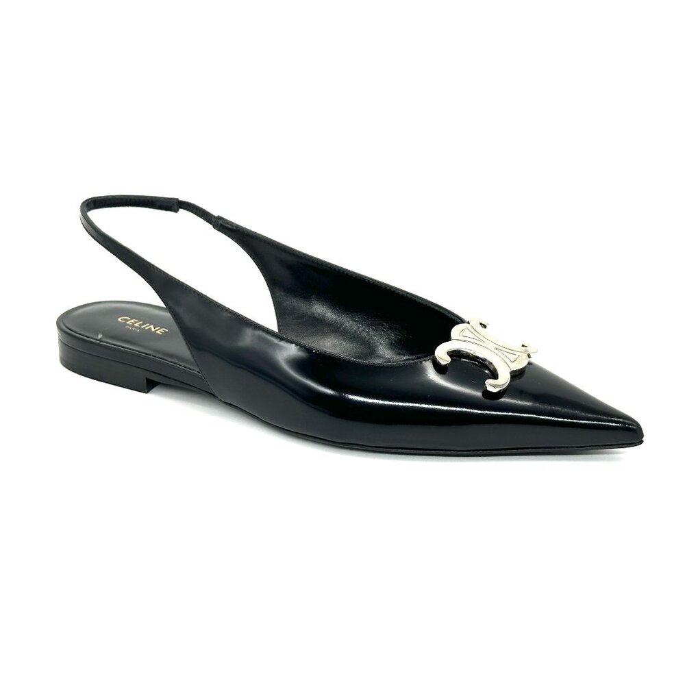 CELINE Alma Triomphe Logo Glossy Leather Flat Slingback Sandals Shoes - Picture 9 of 14